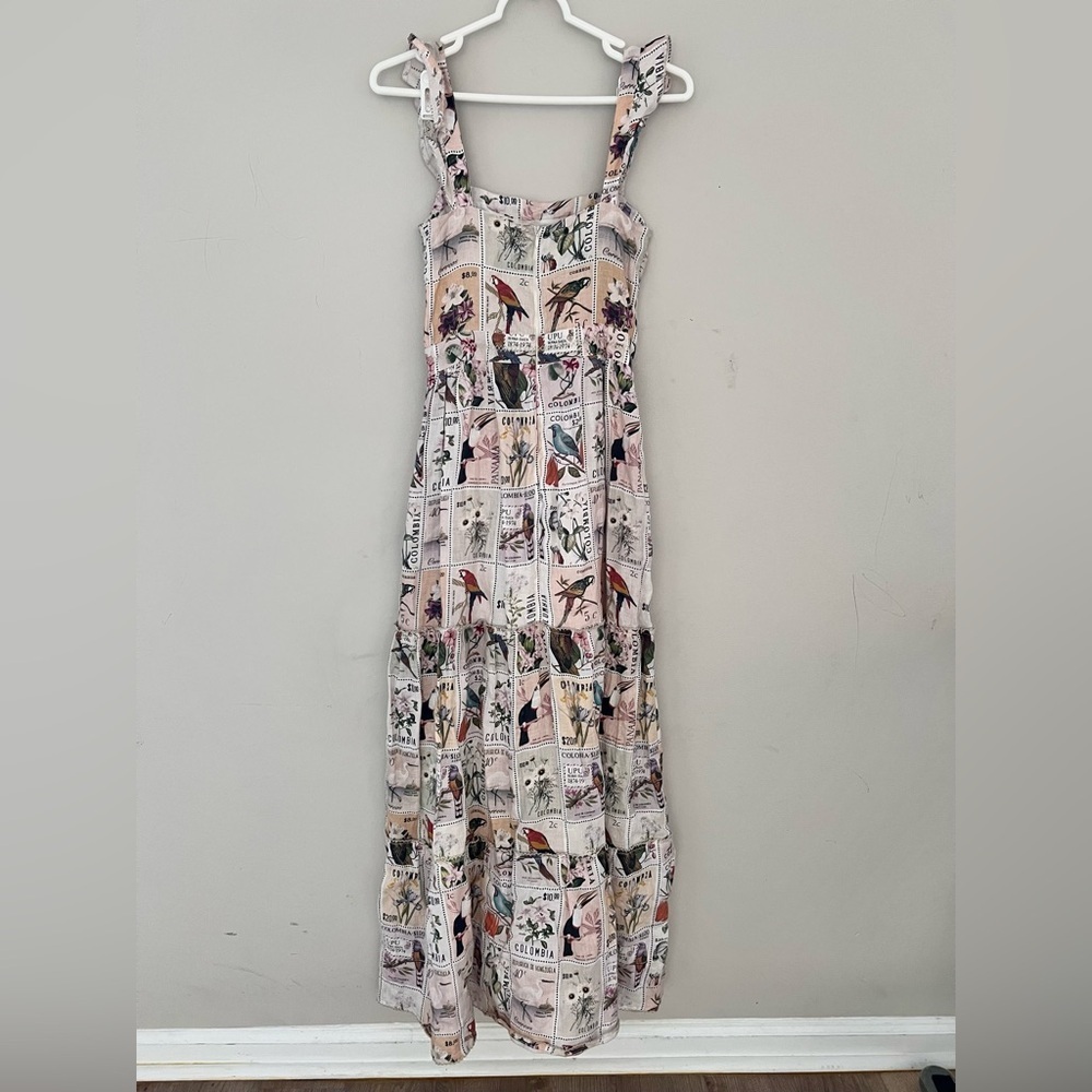 Agua Bendita Postage Stamp Linen Maxi Dress Size Small RARE - Picture 4 of 6